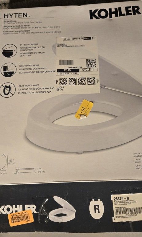 Kohler 3" Toilet Seat - New Open Box With Hardware & Instructions