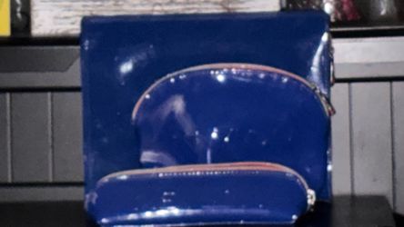 Blue Patent Cosmetic Bag Set