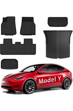 Floor Mats for Model Y - 2024 2020-2023 Custom Fit All Weather TPE Automotive Interior Cargo Liners Trunk Mats Accessories for Model Y 5-Seat (NOT fit