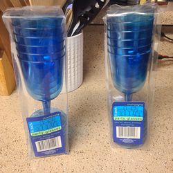 12 Blue Plastic Drinking Flute Cups