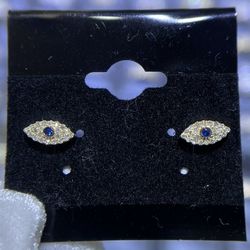 10k Yellow Gold Diamond Eye Shape Studs Screwback Earrings 