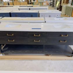 84 in. W x 22 in. D Double Sink Bath Vanity in Black with White Top $1,299 