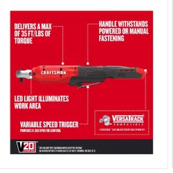 Craftsman V20 3/8 in. Brushed Cordless Ratchet Tool Only