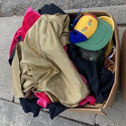 FREE BOX OF ASSORTED CLOTHES, HATS, AND ACCESSORIES 
