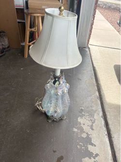 Vintage Iridescent glass table lamp with fabric shade