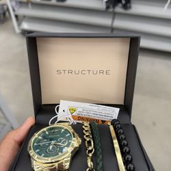 Structure Gold Watch & Bracelet Set – Bold Style Collection
