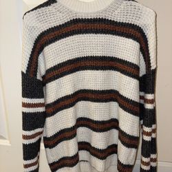 American Eagle White, Orange and Grey Lightweight Striped Sweater 