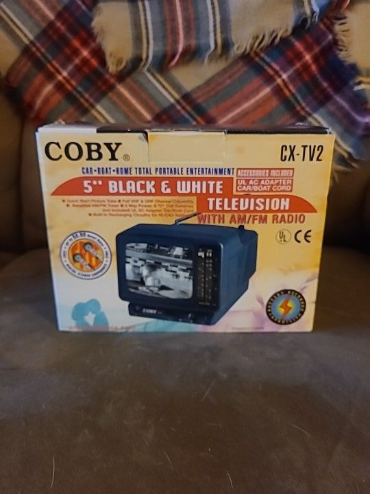 Coby CX-TV2 5" Portable Black & White Television AM/FM Radio Car Boat Home NEW