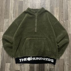 THE 💣HUNDREDS Dark Green Quarter Zip Sherpa