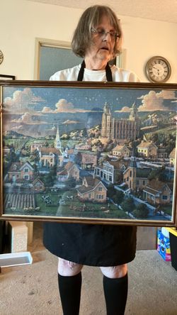 Framed Completed Jigsaw Puzzle Town Scene
