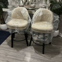 Counter Height Barstools 26 inch Set of 2,Beige PU Leather-Armless