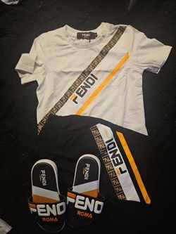Kid (Fendi Designer Logo Short Set Size Small & Slides 28 US 10.5