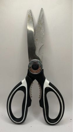 a pair of heavy-duty, multi-purpose stainless steel kitchen shears