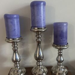 Set of 3 Silver Pilar Candle Holders