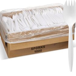 2,000 Plastic Disposable Sporks Bulk White Medium Weight Disposable Silverware Plastic Cutlery Spork