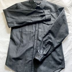 Mens EXPRESS Fitted Large 16-16 1/2 Pearl Snap Long Sleeve Dress Shirt Black Grey Western Cotton