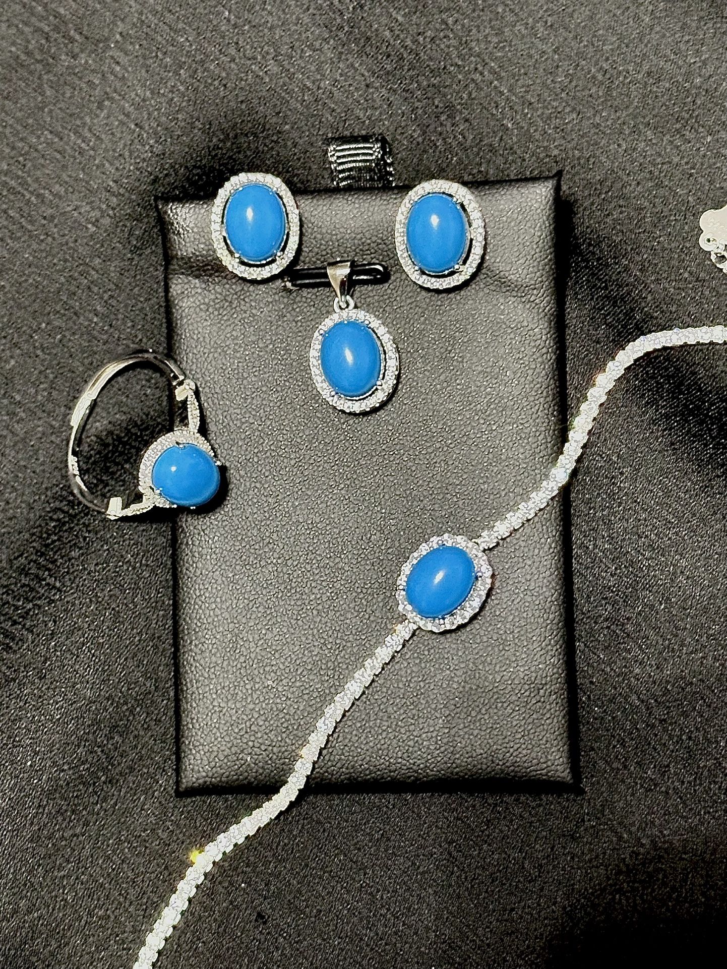 Turquoise Jewelry Set (Earrings, Pendant, Ring & Bracelet)