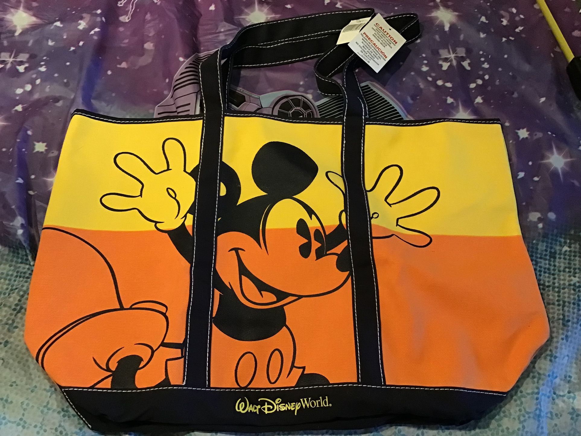 Walt Disney World Mickey Mouse Large Orange Yellow Striped Tote-NEW