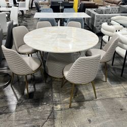Gorgeous Round Marble Dining Table with 6 Chairs