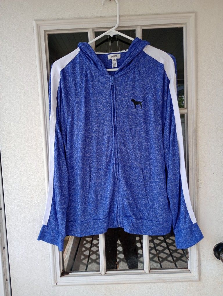 Victoria’s Secret Pink Blue/White Zip Jacket Sweatshirt Large Women's