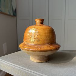 Vintage Handmade Wood Trinket Bowl W/Lid ( firm on price ) 