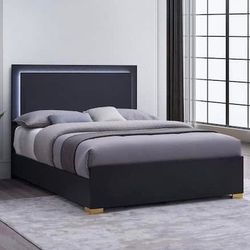 Wood W/Led Panel Bed Black 