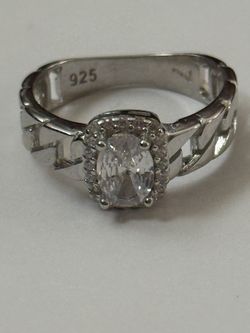 925 Silver chain ring zirconia cz stones size 7 rectangle shape cuban design