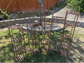 2 Wooden Multi-Tier Plant Stands – Like New – $27 for Both