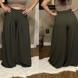 Yo Yo5 Women's Wide Leg Palazzo Pants - Olive Green