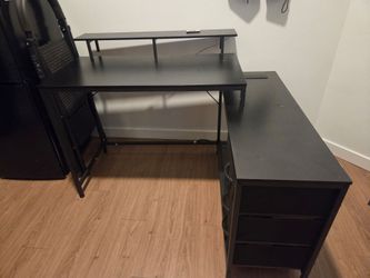 Black desk with LED lights