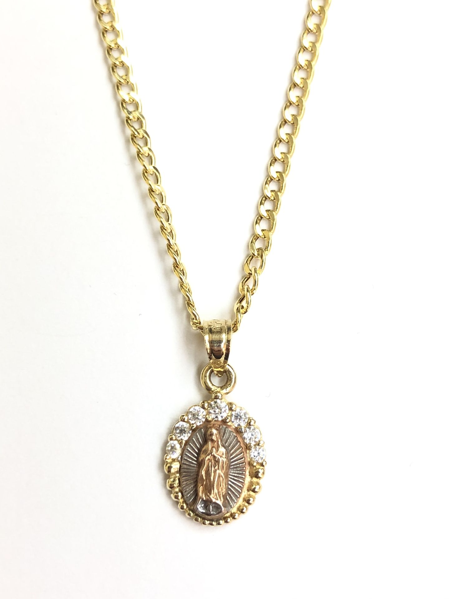 Cubic zirconia Guadalupe religious pendant 14K REAL YELLOW, WHITE 
