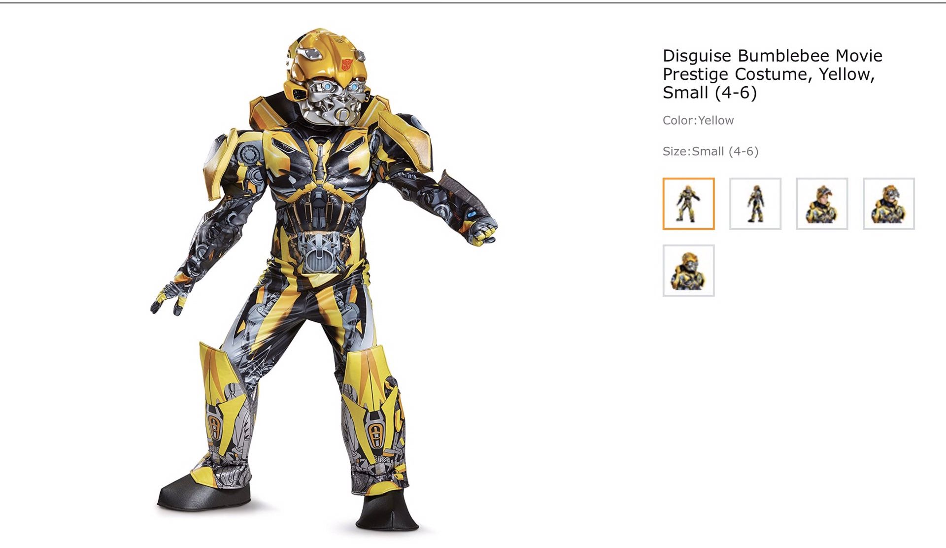 Deluxe Bumblebee Transformer Costume Size 4-6