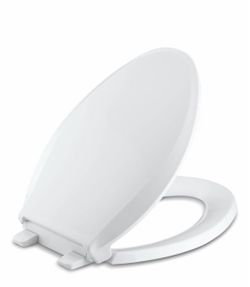 KOHLER K-4636-0 Cachet Elongated, Grip-Tight Bumpers, Quiet-Close Release Hinges, Quick-Attach Hardware, No Slam Toilet Seat, White