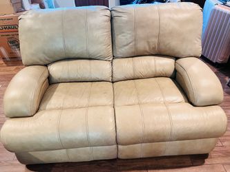 Beige Leather Loveseat Sofa