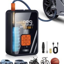 Portable Air Pump for Car Tires, 150 PSI Tire Inflator Cordless with LED Light, Rechargeable Auto Shut-off Air Compressor 2X Fast Inflation Tire Pumps