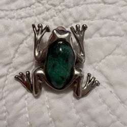 Frog Silver And Jadite Brooch/ Necklace