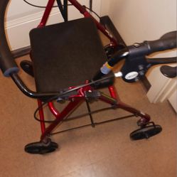 Medical Walker Drive 300 Lb Good Brakes Good Wheels Tires Waterproof Seat Metallic Red
