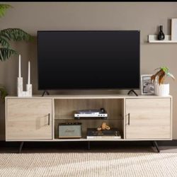  70′′ Birch TV Console – Modern Glass Shelf & Storage
