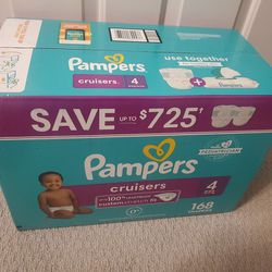 Unopened Pampers Cruisers Size 4 Diapers, 168 Count