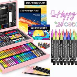 Caliart 153-Pack Deluxe Wooden Art Supplies, 24-Color