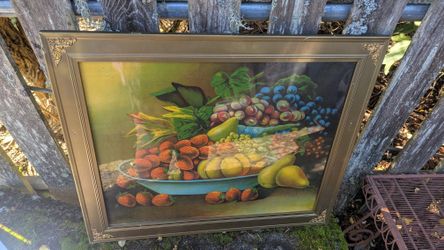 Large Vintage Framed Still Life Print Fruit