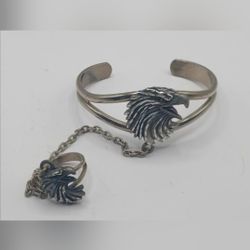 EJC '95 Southwestern Eagle Slave Bracelet With Ring sz 6 Ring damaged 