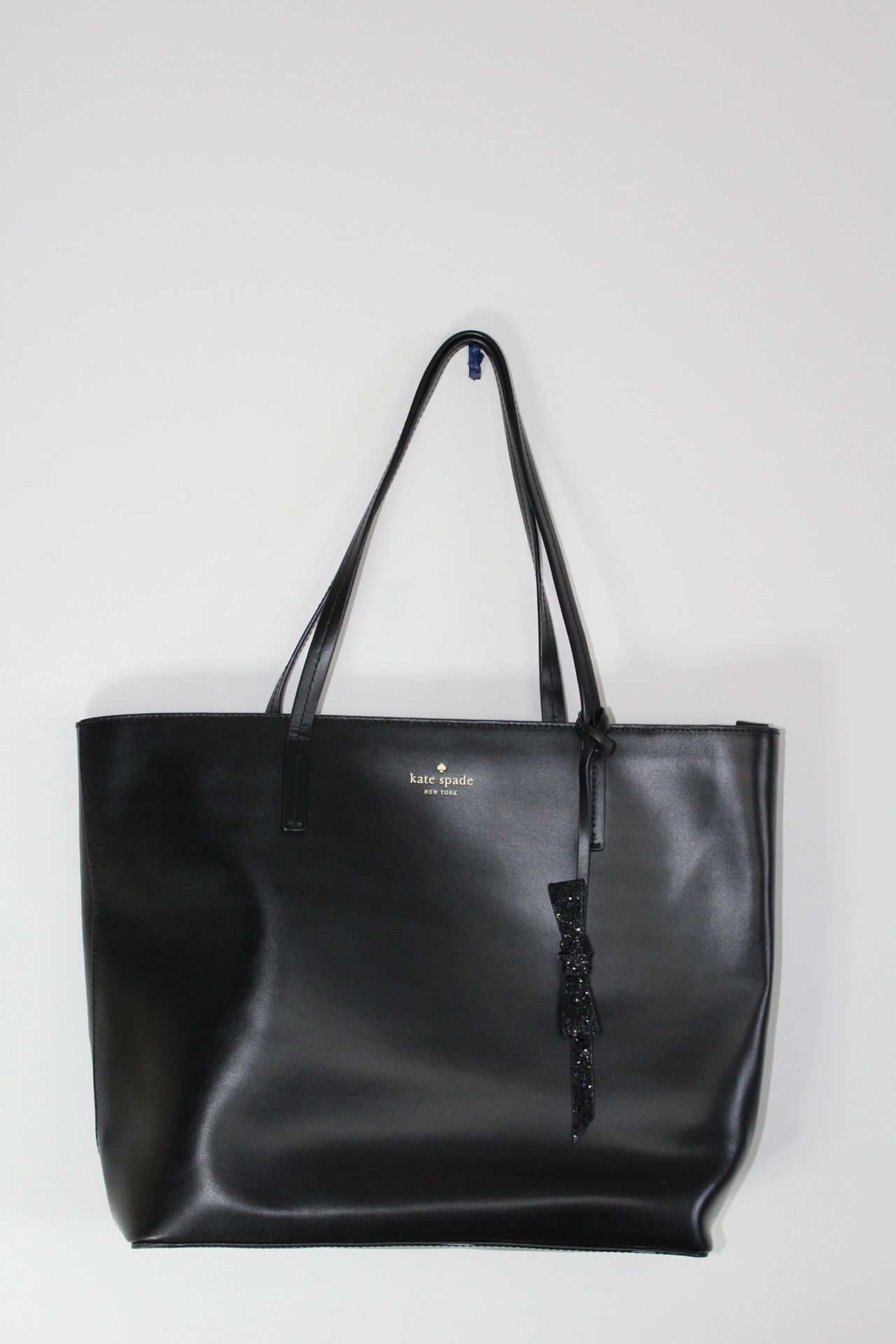KATE SPADE Authentic Black Leather Glitter Bow Large Tote