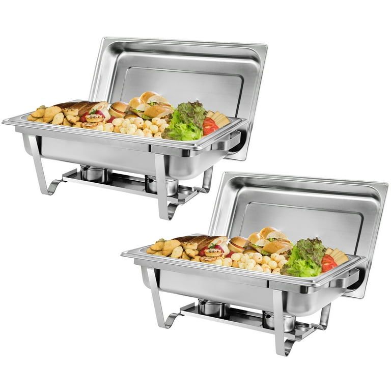 2 Pack Full Size 8 Qt. Stainless Steel Chafing Dishes with Durable Frames