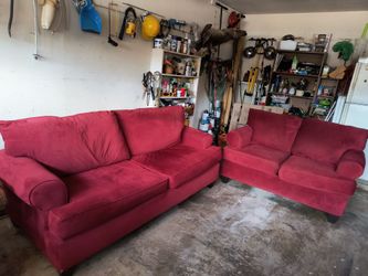 Red Couch and Loveseat