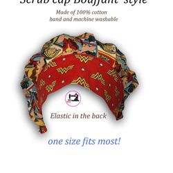 Scrub Cap Bouffant Style Woder Woman With Mask Included
