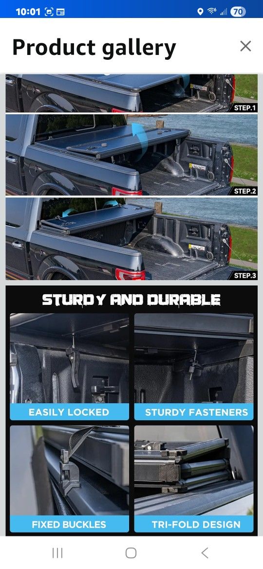 Hard Folding Truck Bed Tonneau Cover Compatiable with Ford Super Duty 8.2 FT Long Box, 1(contact info removed) F250 F350 F-250 F-350, Tri Fold Style