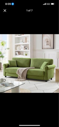 Green Velvet 3-Seat Sofa with Rolled Arms