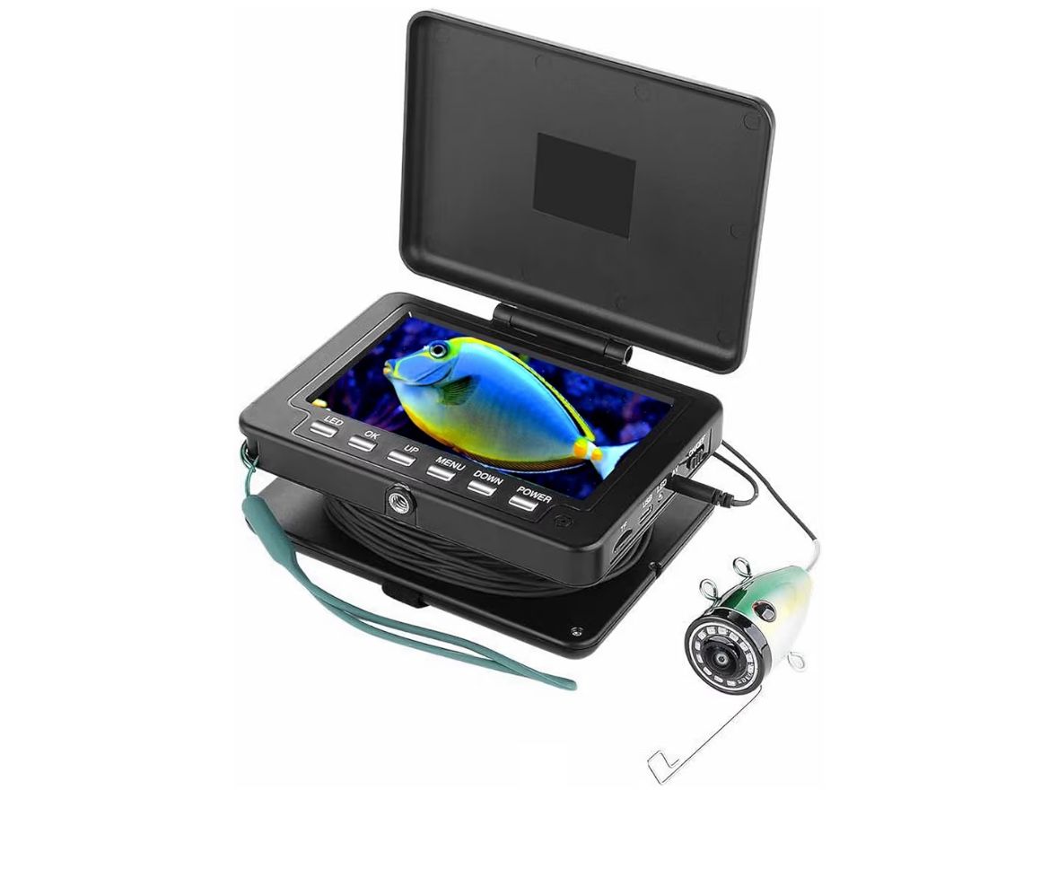 Underwater Fishing Camera with 5 Inch LCD Monitor DVR Recorder, 1080P Portable Fish Finder, 12Pcs Adjustable LED White Lamp Lights for Lake, Boat, Ice