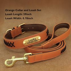 Webbing Braided Collar, Personalized Dog Collar & Leash, Dog Name Collar, Leather Collar